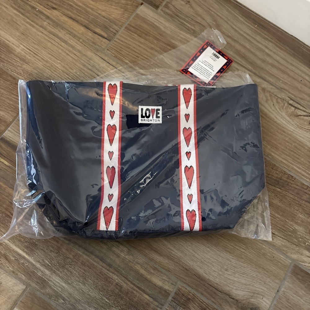 Brighton Velveteen Lg Love Tote Canvas Blue White Red Hearts D30306 NEW NIP $150